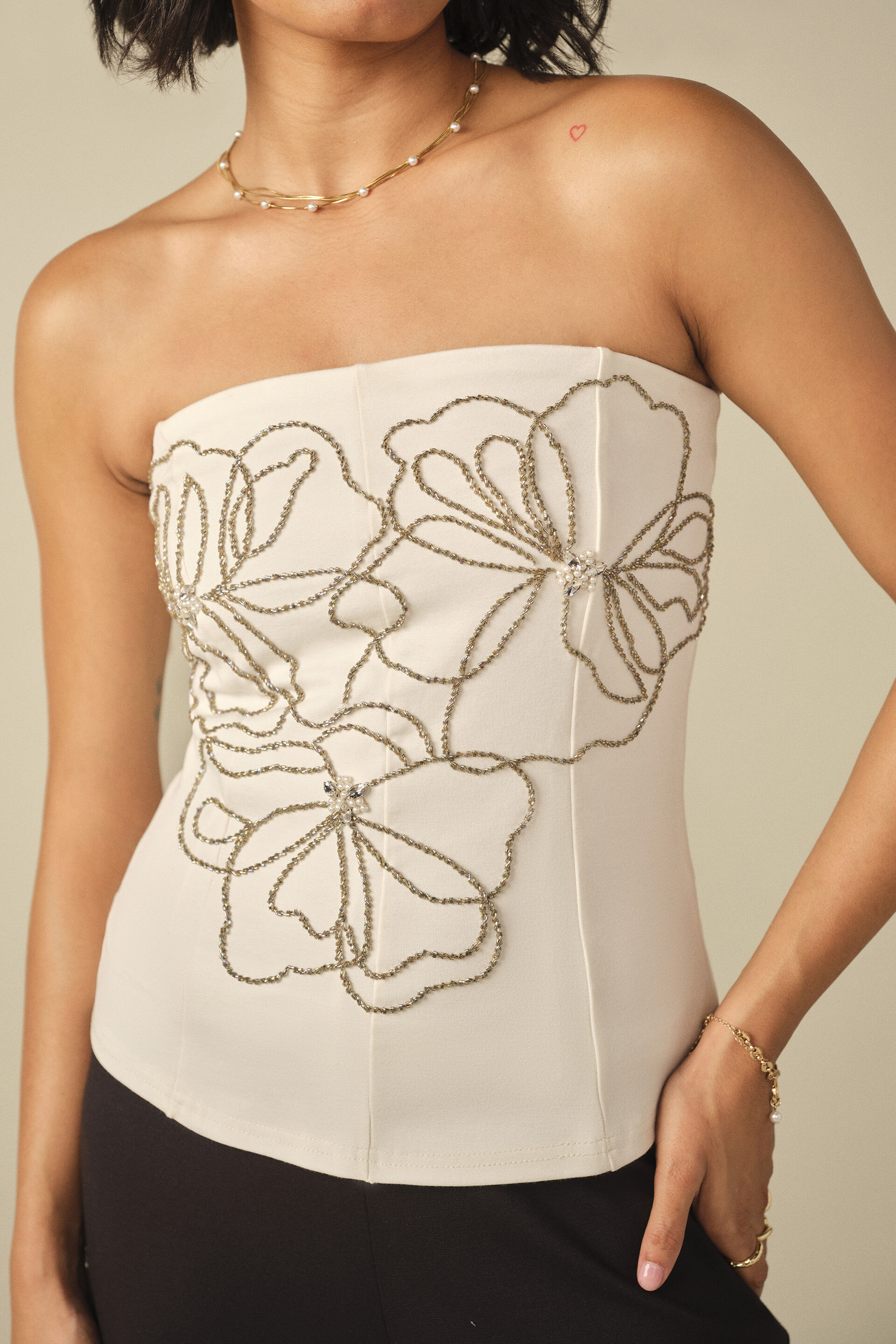 Crystal Embroidered Bandeau Top, White, image 3
